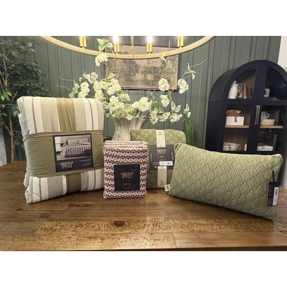 Jeremiah Brent Home 3pc Full/Queen Textured Stripe Cotton Comforter Set Green